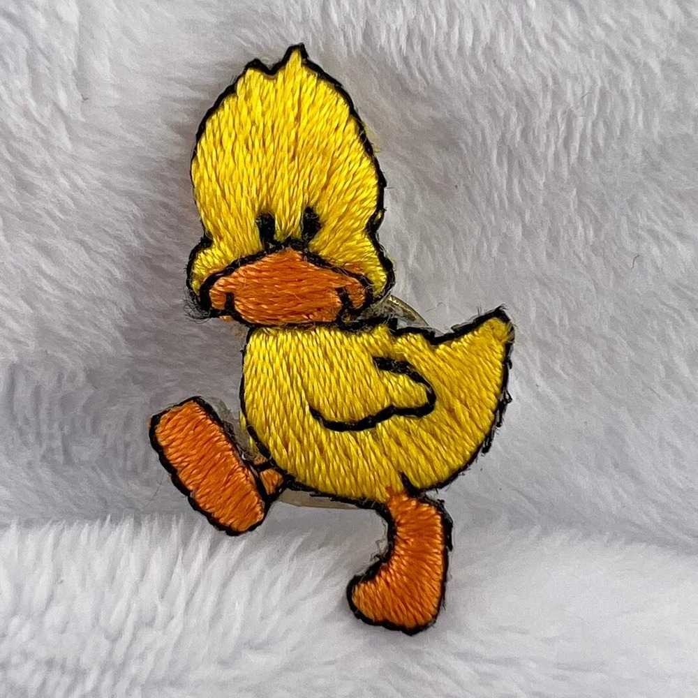 Vintage Yellow Duck Embroidered Fabric Pin 1" Long Cute Animal Lapel Brooch